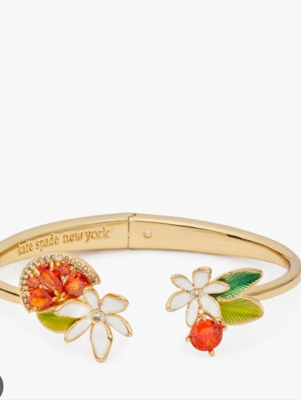 Kate Spade Sweet Citrus Hinge Cuff Bracelet With Enamel Flowers And Gems  New
